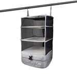 Stow-N-Go Portable Hanging Travel Shelves, Packing Organizer for Luggage. Carry on Closet with Hanger for Clothes. Expandable Packing Cube. Travel Essentials, Light Gray - L