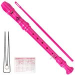 EastRock Soprano Recorder for Beginners Kids, C Key Recorder German Style, Soprano Recorder ABS 3 Pieces with Cleaning Rod Fingering Chart Packing Bag Thumb Rest (Rose)