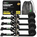 Rhino USA E Track Ratchet Tie Down Straps (4,500lb Break Strength) - Includes (4) Premium 2" x 16' eTrack Tie Downs - Ultimate Heavy Duty eTrack Cargo Strap System for Trailer, Truck, SxS, ATV (Black)