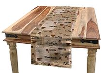Ambesonne Coffee Table Runner, Coffee Words Different Typographies Beans Cups on Abstract Vintage Backdrop, Dining Room Kitchen Rectangular Runner, 16" X 120", Brown Black