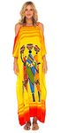 SHU-SHI - Long Caftan Cold Shoulder Maxi Dress - for Women - Casual Beach Cover-up - Tribal Design - Plus Size - One Size - Yellow
