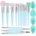 Makeup Brushes DUAIU 16pcs Professional Makeup Brush with Makeup Sponge Set Premium Synthetic Foundation Kabuki Eyebrow Concealers Blending Eye Shadow Brushes Make up Tool Kit (Blue)