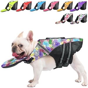 French Bulldog Life Jacket, High Flotation Dog Life Vest for Swimming Boating, Reflective Dog Swim Vest with Chin Float and Rescue Handle (Chest Girth: 17" to 30",Weight: 17" to 28" LB)