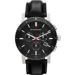 Burberry BU9382 Men's 42mm Black Leather Band Steel Case S. Sapphire Swiss Quartz Chronograph Watch