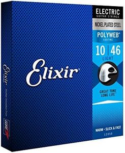 Elixir Strings, Electric Guitar Strings, Nickel Plated Steel with POLYWEB Coating, Longest-Lasting Warm Tone with Comfortable Feel, 6 String Set, Light 10-46