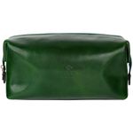 Time Resistance Leather Toiletry Bag Cosmetic Case Italian Classy Dopp Kit, Green, Classic