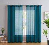 HLC.ME 2 Piece Semi Sheer Voile Light Filtering Window Curtain Grommet Panels for Bedroom, Living Room & Dining Room - Grey Teal Blue - 54 W x 84 inch Long