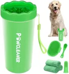 Professional 7 in 1 Dog Paw Cleaner for Dogs & Cats - Includes 1 Portable Paw Washer, 1 Bath Brush, 2 Dog Toothbrushes and 3 Absorbent Towels Note: Fits Paws 2.5 to 3.5 Inches Wide (Large, Green)