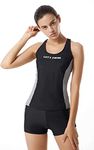 LULUWINGX Women Tankini Swimwear 2 Pieces Contrast Side Bathing Suit Racerback Athletic Swimsuit with Boyshorts Black(X-Large)