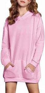 Arshiner Girls Hoodies Kangaroo Pocket Drop Shoulder Pullover Sweatshirts Kids Comfortable Hoodie Dress Pink Size 9-10Y