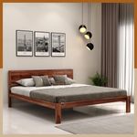 WoodenStreet Brixton Sheesham Wood Bed Without Storage and 1 Year Warranty, Solid Wooden Queen Size Cot Bed (Honey Finish, Queen Size)