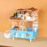 OYEAL Large Hamster Cage 2 Tier Acrylic Hamster Habitat with Hideout & Running Wheel Blue Dwarf Hamster House for Dwarf Gerbils Syrian Hamsters, Blue, 13.3''L* 9.8''W* 17.4''H