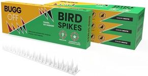 BUGGOFF - White Bird & Rodent Spikes, Unique Spike Pattern effecitviely deteres Pesky Pigeons, Squirrels, Raccoons. Installs on Fences, Gates, Roofs, Walls and More! (62 Feet, White Plastic)