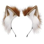 BNLIDES Handmade Fur Fox Wolf Cat Ears Headwear Women Men Cosplay Costume Party Cute Head Accessories for Halloween (Khaki White)