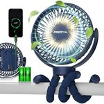 Portable Stroller Fan 65 Working Hours, Small Fan with LED Lights, 12000 Capacity Battery Operated Fan with Tripod Legs, Rechargeable USB Fan, Peloton Fan for Treadmill, Camping, Travel, Bed(Blue)