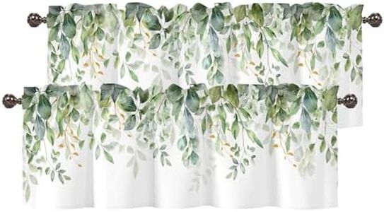 Zedliyu Green Eucalyptus Leaves Valances for Windows, Rod Pocket 54x18 in