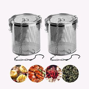 Filtro per spezie in acciaio inox 304, filtro da tè, filtro a sfera con catena e gancio, adatto per tutti i tipi di tazze, teiere, teiere (2 pezzi da 12 x 13 cm)