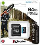 Kingston 64GB microSDXC Canvas Go Plus 170MB/s Read UHS-I, C10, U3, V30, A2/A1 Memory Card + Adapter (SDCG3/64GBCR)