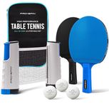 PRO SPIN All-in-One Portable Ping Pong Paddle Set | Ultra-Comfort Bats | Table Tennis Set | Retractable Ping Pong Net (Up to 72" Wide) | 3-Star Balls | Storage Case | Game Table | Gift