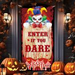 Lonfliness Creepy Halloween Evil Circus Door Cover, Enter If You Dare Theme Scary Clown Carnival Door Decorations, Halloween Door Covering Hanging for Home Garage Yard Porch Indoor Outdoor Party Decor