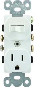 GE Wall Switch & Outlet Combo, Two-in-One Receptacle, 1 On/Off Toggle Power Switch, 1 Grounded AC Outlet Wall Plug, Single Pole, 3 Prong, 15 Amp, UL Listed, White, 59797