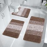 Enyhom Bath Mat Sets 3 Piece Non Slip Washable Bathroom Mat and Pedestal Mat for Toilet Soft Water Absorbent Bath Toilet Rug Floor Shower Rug, Brown