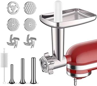 Metal Meat Grinder Attachment for KitchenAid Stand Mixers, Meat Grinder Attachment Includes 4 Grinding Plates, 3 Sausage Stuffer Tubes, 2 Grinding Blades, Meat Grinder and Sausage Stuffer by COFUN