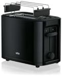 Braun HT 3010 BK Toaster, Double Slot, Removable Crumb Tray, Warm-up and Defrost Function, 7 Roasting Levels, Separate Bun Attachment, Black