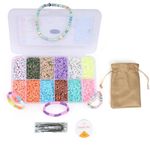 ambitieux Kids Craft toy DIY Bracelet Making Kit - 11 tiger Colors of Clay Beads, Alphabet Beads, Thread Cutter, Elastic Thread, Jute Bag - 240g (5,280 PCS) Beads for Crafting (Tiger Clay Beads)