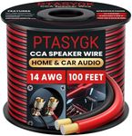 PTASYGK 14 AWG Speaker Wire 100 Feet - 2 Conductor CCA Clear Audio Cable for Home Theater & Car Stereo with 1FT Markings