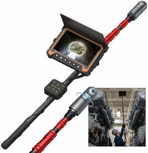 Telescopic Pole Inspection Camera for Roof, Gutter, Drain, Sewer, Crawlspace Inspection, 3M Carbon Fiber Cameras Pole, 360° Rotating Camera with Light, 7" HD Screen, IP68, Li-ion 6000 mAh