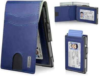 umoven Wallet for Men - Pop Up Case, Cash Slot, and Credit Card Slot - Slim Aluminum Wallet with RFID Blocking, Minimalist Leather Wallet Front Pocket with ID Window, Gift Box (Prussian Blue)