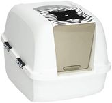 Catit Jumbo Hooded Cat Litter Box, White Tiger, 50696,White-Black