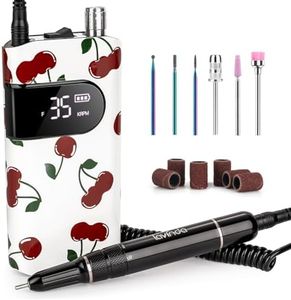 Lavinda 35000RPM Electric Nail Drill, Cordless Nail Drill Machine Portable Rechargeable Nail Efile for Acrylic Gel Nails, Manicure Pedicure Polishing Shaping Tool for Salon Home Use-Cherry Print