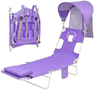 Backpack Beach Tanning Chair with Canopy Sun Shade & Face Hole, 6 Position Folding Lounge Sun Chair for Adults Outside Reading Sunbathing Poolside Camping Lawn, UPF 50+, Patent Design