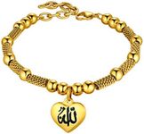 Prosteel Womens Gold Heart Locket Bracelets Allah Pendant Bangle for Men Muslim Arabic Chain Bracelet