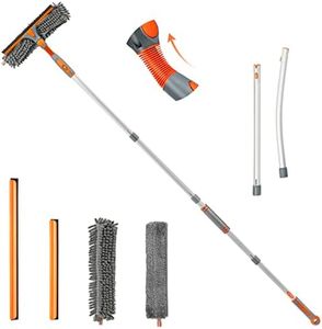 eazer Squeegee Window Cleaner 2 in 1 Rotatable Window Cleaning Tool Kit with Elbow/Straight Extension Pole, 62‘’ Window Washing Equipment with Bendable Head for Indoor/Outdoor Car Glass
