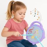 Wishluck Flash Drum Toys for Kids – Musical Drum for Kids with 2 Mallets, 3D Lights & Sounds – Fun Drum Toys for Babies & Toddlers