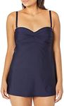 DKNY Women's Bandeau One Piece Swimsuit, Navy Swim Dress, 6