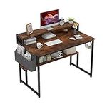 CAIYUN 39 Inch Computer Desk, Home Office Desk with Storage Shelf and Bookshelf Storage Bag, Study Table Writing Table Modern Design Simple Style Space Saving, Rustic Brown