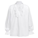 kinstell Men's Medieval Pirate Shirts Lace Up Renaissance Costume Lace Cuff Ruffle Front Colonial Cosplay Tee Top ivory Small