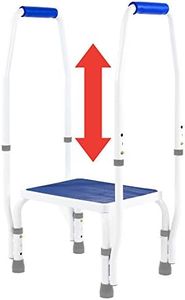Platinum Health AdjustaStep(tm) Bariatric DoubleSafe Deluxe Step Stool/Footstool with Dual Handle/Handrail, Height Adjustable. Modern White/Blue Design. Padded Non-Slip Hand Grips