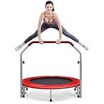 COSTWAY 40" Mini Trampoline, Foldable Fitness Bouncer with 4-Level Adjustable Foam Handle and Safety Padded Cover, Indoor Outdoor Exercise Rebounder Workout for Kids & Adults (Red)