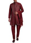 Amazon Brand - Anarva Men's Embroidery Art Silk Traditional Kurta Pajama with Jacket and Scarf Regular Fit 4 Piece Set (Red,Small)