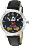 Disney Mickey Mouse Adult Vintage Articulating Hands Analog Quartz Watch, Silver, Black, Black