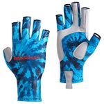 Bassdash ALTIMATE Sun Protection Fingerless Fishing Gloves UPF 50+ Men’s Women’s UV Gloves for Kayaking Paddling Hiking Cycling Driving Shooting Training (Blue Camo, XL)