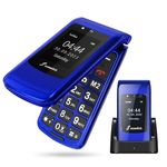 SweetLink F2 Plus Big Button Mobile Phone for Elderly,Flip Phone,Loud Volume,SOS Emergency Button,Speed Dial,1000mAh Battery Capacity,Charging Dock,2.4"+1.77" Dual Screen,2G Dual SIM (Blue)