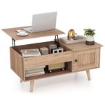 COSTWAY Lift Up Top Coffee Table, Wooden Lifting Cocktail Center Table with Hidden Storage Compartment, Door Cabinet and Open Shelf, Rectangle Accent Sofa Side Tea Table for Living Room (Natural)