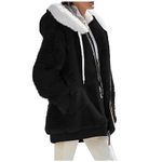 HSUAYEUD Zip Up Hoodies for Women Uk Womens Fleece Jackets Full Zipper Pockets Hoodie Coats Winter Warm Soft Teddy Hooded Jacket Warm Fluffy Jacket Fleece Hooded Jacket Overcoat Cardigan Black L