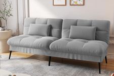 COMHOMA Fabric Sofa Bed 3 Seater Upgraded Frame 5-Gear Back Angle Adjustable Futon Sofa for Living Room, Guest Room, Spare Room